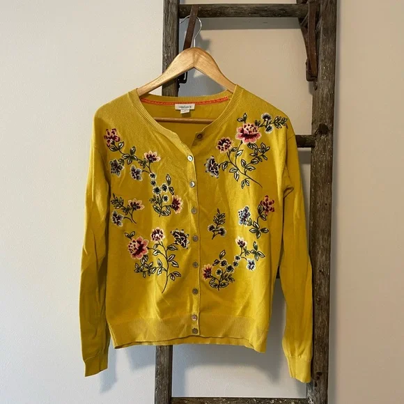 Sundance Mustard Yellow Create Dreams Floral Embroidered Cardigan - Picture 2 of 7